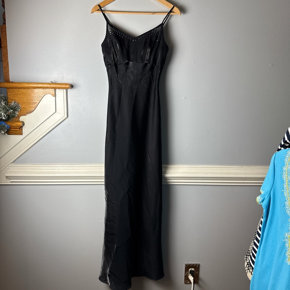Vintage Classic Black Slip Dress with Beaded Accent